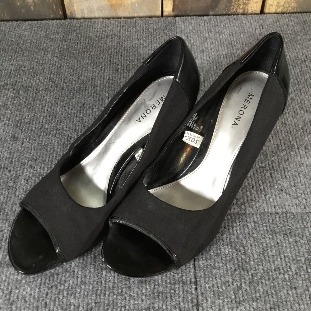 Merona Alina open toe black heels size 6.5
